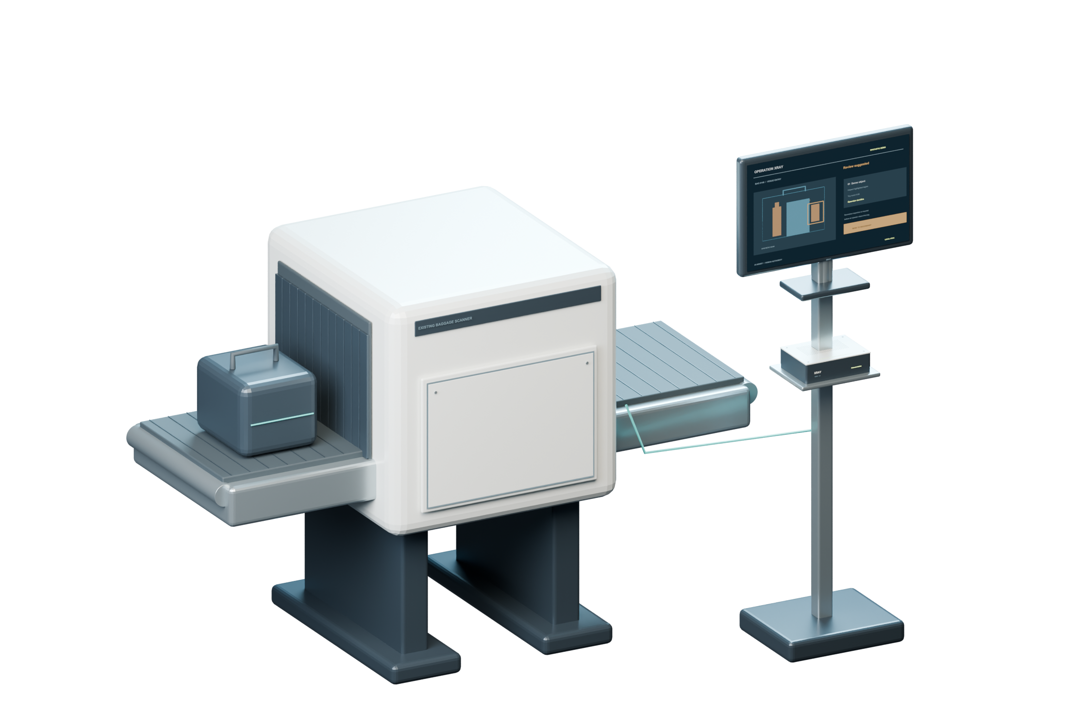 Concept rendering of a baggage X-ray scanner with an operator review station